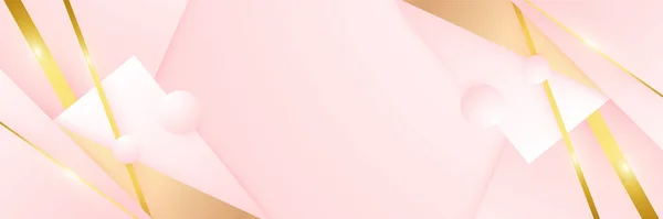 现代浅粉色和金色的抽象背景 具有光影三维层状几何形状粉红金背景的演示设计 — 图库矢量图片