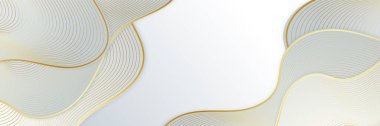 Gerçekçi çizgi dalgası geometrik daire şeklindeki modern, minimal ve temiz beyaz altın arkaplan. Ağ, sunum, duvar kağıdı için zarif gümüş tasarımı. Vektör grafik tasarım pankart şablonu.
