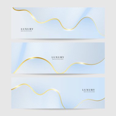 Soyut lüks açık mavi beyaz ve altın renkli afiş. Vektör soyut grafik tasarım afiş deseni arkaplan resmetme şablonu.