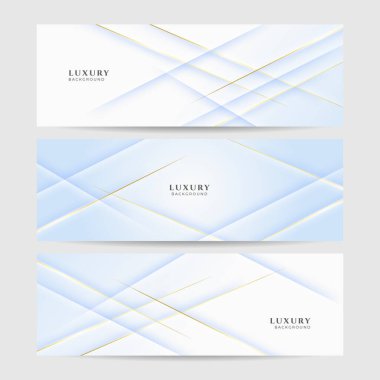 Soyut lüks açık mavi beyaz ve altın renkli afiş. Vektör soyut grafik tasarım afiş deseni arkaplan resmetme şablonu.
