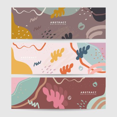 Bej toprak renginde boho çiçekli el, minimum organik renkli tasarım afişi çizmiş. Çizgili sanat çiçekleri, botanik yaprakları, organik şekiller. Poster, ağ ve ambalaj için vektör arkaplanı.