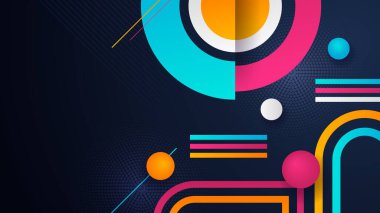 Minimum geometrik arkaplan. Dinamik mavi turuncu kırmızı siyah şekiller ve çizgiler. Soyut arka plan modern hipster fütüristik grafik. Vektör soyut arkaplan dokusu, poster, pankart