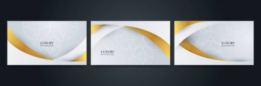 Modern, zarif, beyaz ve altın soyut tasarım seti. Vektör soyut grafik tasarım sancak deseni sunum arkaplan şablonu.