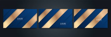 Soyut şablon koyu mavi premium arka plan lüks üçgenler ve altın ışıklandırma çizgileri.