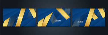 Soyut şablon mavi geometrik köşegen arkaplan ve altın çizgi. Lüks stil.