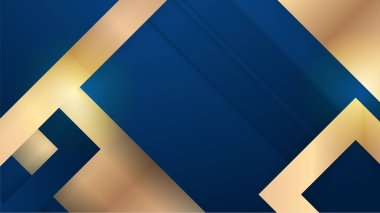 Soyut şablon koyu mavi premium arka plan lüks üçgenler ve altın ışıklandırma çizgileri.