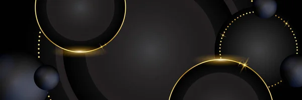 金色の線で黒と金の抽象的な形状のバナー — ストックベクタ