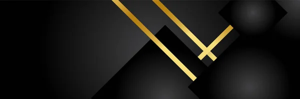 Black Gold Abstract Shape Banner Golden Lines — Stock Vector