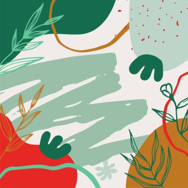 Sosyal medya paylaşımları için soyut çiçek geçmişleri. Metin için tropikal yapraklı vektör modu kare şablonları ve kopyalama alanı