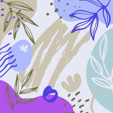 Sosyal medya paylaşımları için soyut çiçek geçmişleri. Metin için tropikal yapraklı vektör modu kare şablonları ve kopyalama alanı