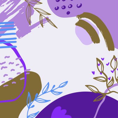 Sosyal medya paylaşımları, hikayeler, afişler, mobil uygulamalar, web, baskı, reklamlar için soyut çiçek tasarım şablonu. Metin, organik şekiller ve çiçekler için kopyalama alanı olan vektör düzeni. Pastel renkler, doğal motifler