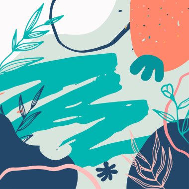 Taslak yapraklar ve İskandinav renk temalı minimalist soyut kare arkaplan