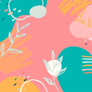 Taslak yapraklar ve İskandinav renk temalı minimalist soyut kare arkaplan