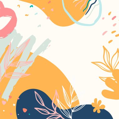 Taslak yapraklar ve İskandinav renk temalı minimalist soyut kare arkaplan