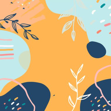 Taslak yapraklar ve İskandinav renk temalı minimalist soyut kare arkaplan