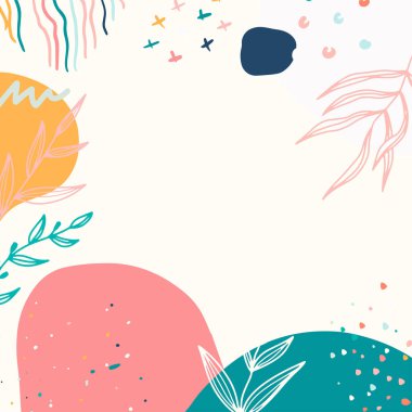 Taslak yapraklar ve İskandinav renk temalı minimalist soyut kare arkaplan