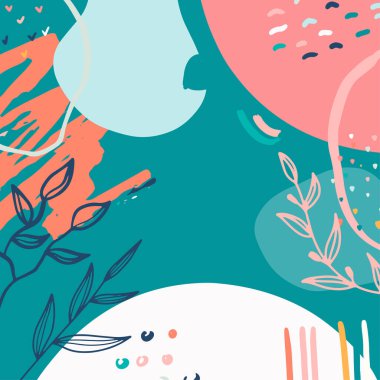 Taslak yapraklar ve İskandinav renk temalı minimalist soyut kare arkaplan