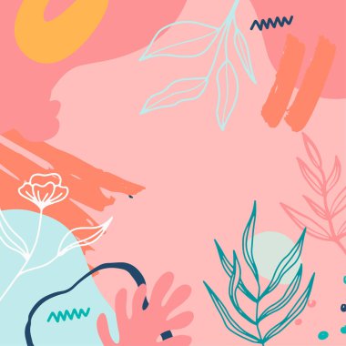 Taslak yapraklar ve İskandinav renk temalı minimalist soyut kare arkaplan