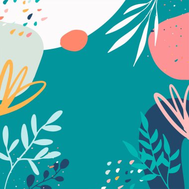 Taslak yapraklar ve İskandinav renk temalı minimalist soyut kare arkaplan