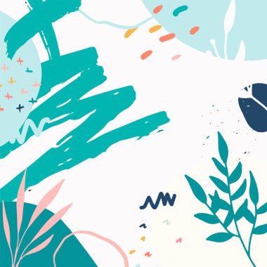 Taslak yapraklar ve İskandinav renk temalı minimalist soyut kare arkaplan