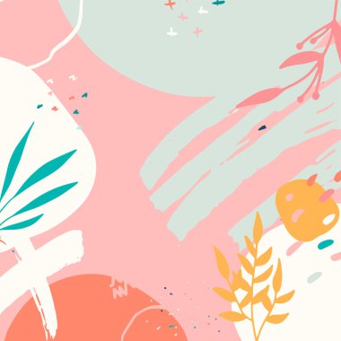 Taslak yapraklar ve İskandinav renk temalı minimalist soyut kare arkaplan