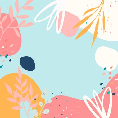 Taslak yapraklar ve İskandinav renk temalı minimalist soyut kare arkaplan