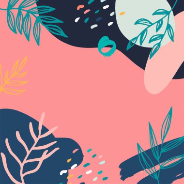 Taslak yapraklar ve İskandinav renk temalı minimalist soyut kare arkaplan