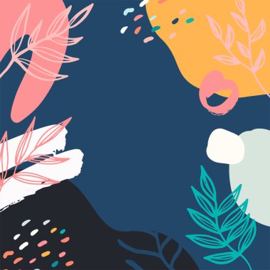 Taslak yapraklar ve İskandinav renk temalı minimalist soyut kare arkaplan