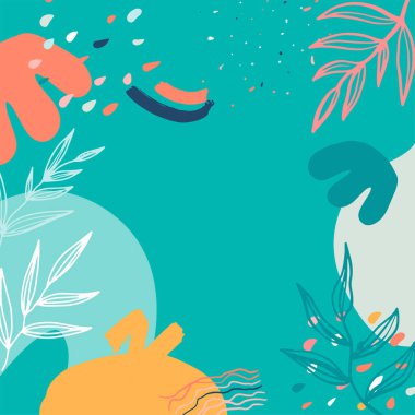 Taslak yapraklar ve İskandinav renk temalı minimalist soyut kare arkaplan