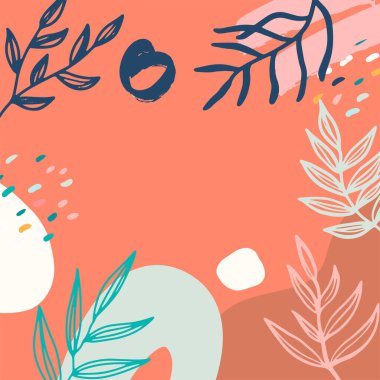 Taslak yapraklar ve İskandinav renk temalı minimalist soyut kare arkaplan