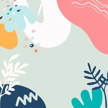 Taslak yapraklar ve İskandinav renk temalı minimalist soyut kare arkaplan