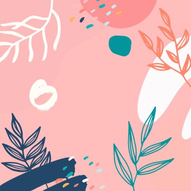 Taslak yapraklar ve İskandinav renk temalı minimalist soyut kare arkaplan