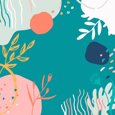 Taslak yapraklar ve İskandinav renk temalı minimalist soyut kare arkaplan