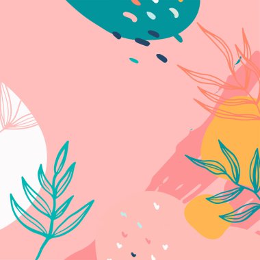 Taslak yapraklar ve İskandinav renk temalı minimalist soyut kare arkaplan