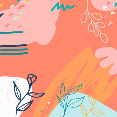 Taslak yapraklar ve İskandinav renk temalı minimalist soyut kare arkaplan