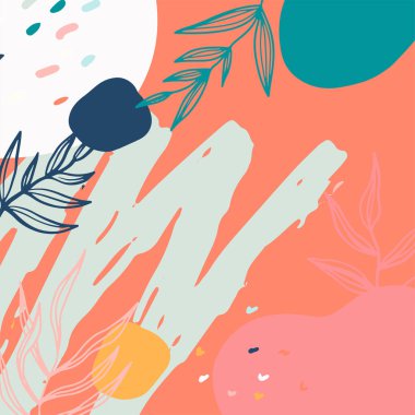 Taslak yapraklar ve İskandinav renk temalı minimalist soyut kare arkaplan