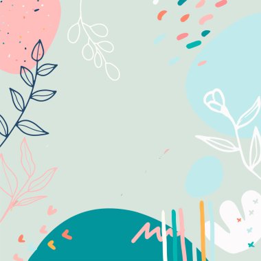 Taslak yapraklar ve İskandinav renk temalı minimalist soyut kare arkaplan