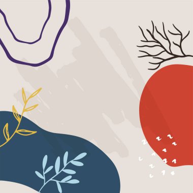 Elle çizilmiş organik şekillere, dokulara ve çiçeklere sahip modern vektör illüstrasyonları. Sosyal medya paylaşımları ve hikayeleri için modaya uygun yaratıcı arka planlar, afişler, markalaşma tasarımı,