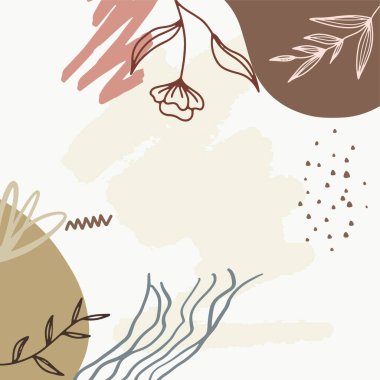Elle çizilmiş organik şekilleri, dokuları ve çiçekleri olan çiçek çiçeği modern vektör çizimleri. Sosyal medya paylaşımları ve hikayeleri için modaya uygun yaratıcı altyapılar, afişler, markalaşma tasarımı, kapaklar.
