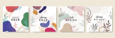 Son moda bahar satışı çiçek kare şablonları. Sosyal medya paylaşımları, mobil uygulamalar, kartlar, davetiyeler, afişler tasarımı ve İnternet / İnternet reklamları için elverişli.