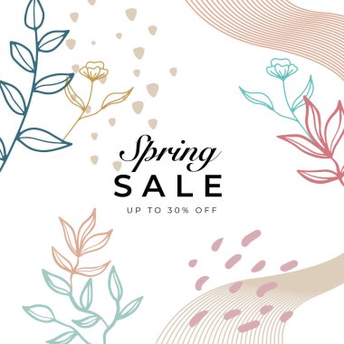 Sosyal medya ilkbahar satışı afişleri tasarımı. Web pankartları, sosyal medya gönderileri, mobil uygulama, İnternet reklamları için uygun illüstrasyon şablonları.