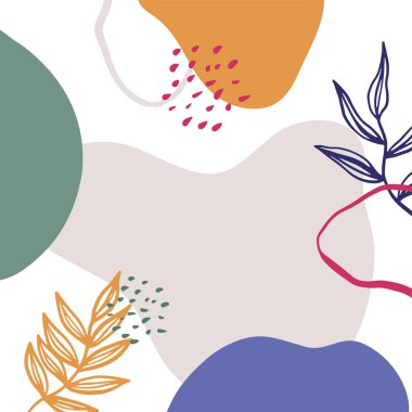 Yaratıcı sert boya kaplama tasarım arka plan vektörü. Davetiye, Parti kartı, Sosyal Vurgulama Kapakları ve hikayeler sayfası için metin tasarımı için kopya alanı ile en az modayı oluşturan organik şekiller