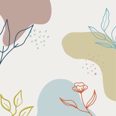 Moda çiçekleri çiçek desenleri bırakır. El yapımı kumaşlar. Poster, kart, davetiye, pankart, broşür, broşür için tasarım. Vektör