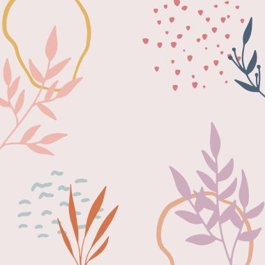 Yaratıcı minimalist el çizimleri illüstrasyonları çiçek desenli pastel biege duvar dekorasyonu, kartpostal veya broşür kapağı tasarımı için basit daire şekli, afiş güzelliği ağı