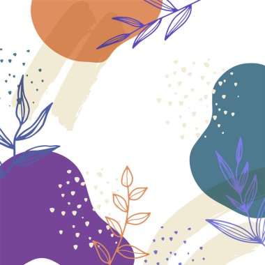 Çiçekli kare şablonlar. Bahar çiçekleri ve yapraklar. Sosyal medya gönderileri, mobil uygulamalar, kartlar, davetiyeler, afiş tasarımı ve web reklamları için düz biçim vektör illüstrasyonu, İnternet reklamları