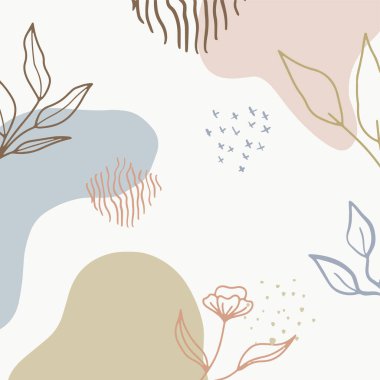 Çiçekli kare şablonlar. Bahar çiçekleri ve yapraklar. Sosyal medya gönderileri, mobil uygulamalar, kartlar, davetiyeler, afiş tasarımı ve web reklamları için düz biçim vektör illüstrasyonu, İnternet reklamları