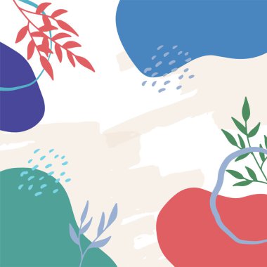 Çiçekli kare şablonlar. Bahar çiçekleri ve yapraklar. Sosyal medya gönderileri, mobil uygulamalar, kartlar, davetiyeler, afiş tasarımı ve web reklamları için düz biçim vektör illüstrasyonu, İnternet reklamları