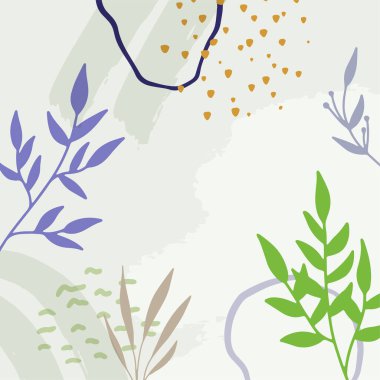 Çiçekli kare şablonlar. Bahar çiçekleri ve yapraklar. Sosyal medya gönderileri, mobil uygulamalar, kartlar, davetiyeler, afiş tasarımı ve web reklamları için düz biçim vektör illüstrasyonu, İnternet reklamları