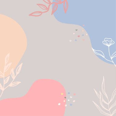 Modern kolaj tarzında asgari soyut organik şekillere sahip güzel pastel sosyal medya kare afiş şablonu. İskandinav renk temalı en düşük arkaplan