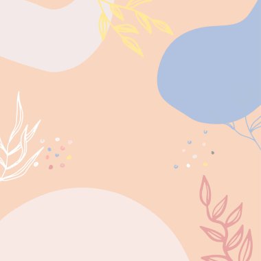 Modern kolaj tarzında asgari soyut organik şekillere sahip güzel pastel sosyal medya kare afiş şablonu. İskandinav renk temalı en düşük arkaplan